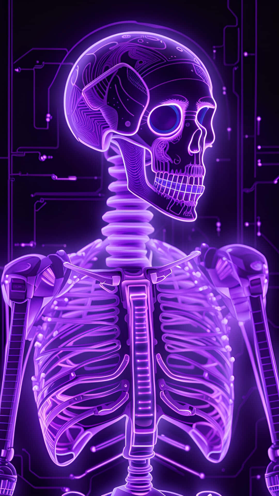 Purple Neon Skeleton Illustration Wallpaper