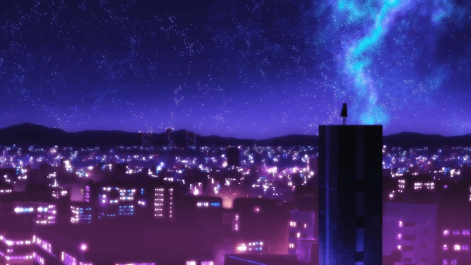 Anime city night moon stars sky scenic girl towers Anime HD  wallpaper  Peakpx