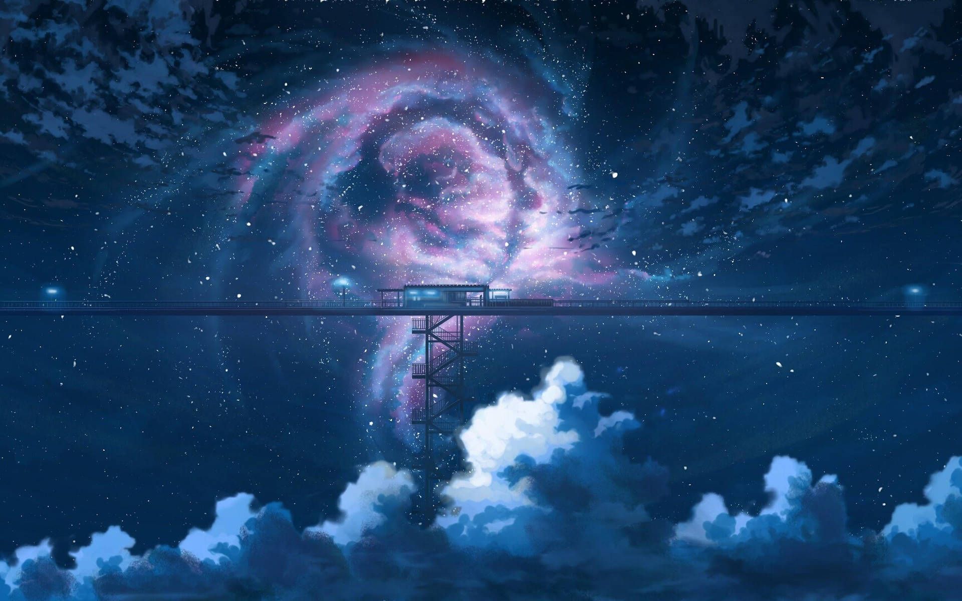 Purple Night Sky Aesthetic Art Desktop