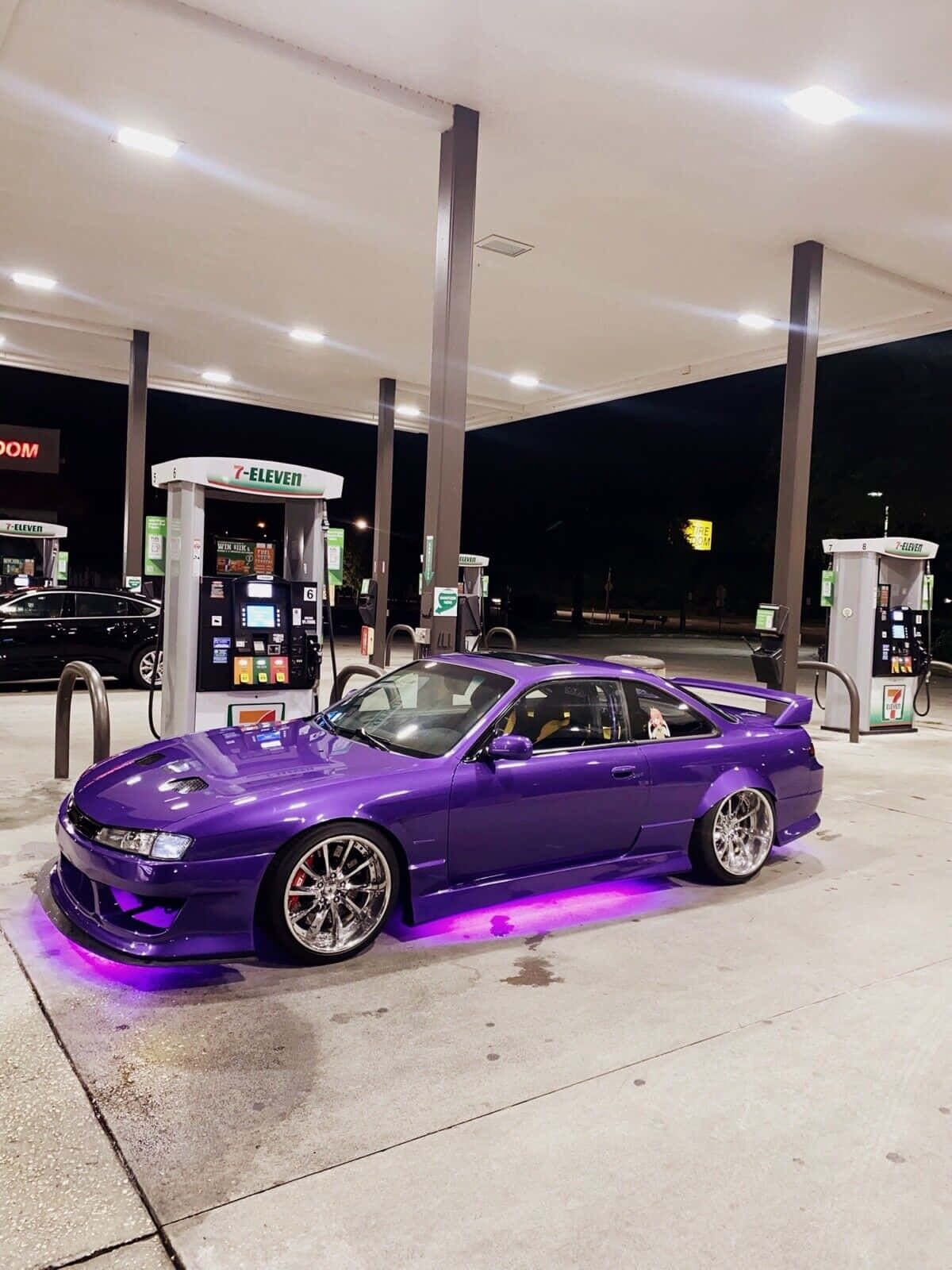 Purple Nissan240sxat Gas Station Wallpaper