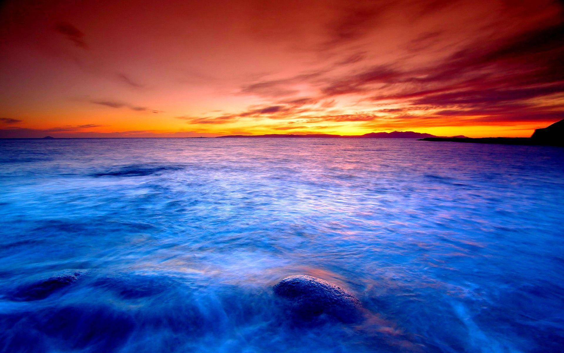Purple Ocean Sunset View Wallpaper