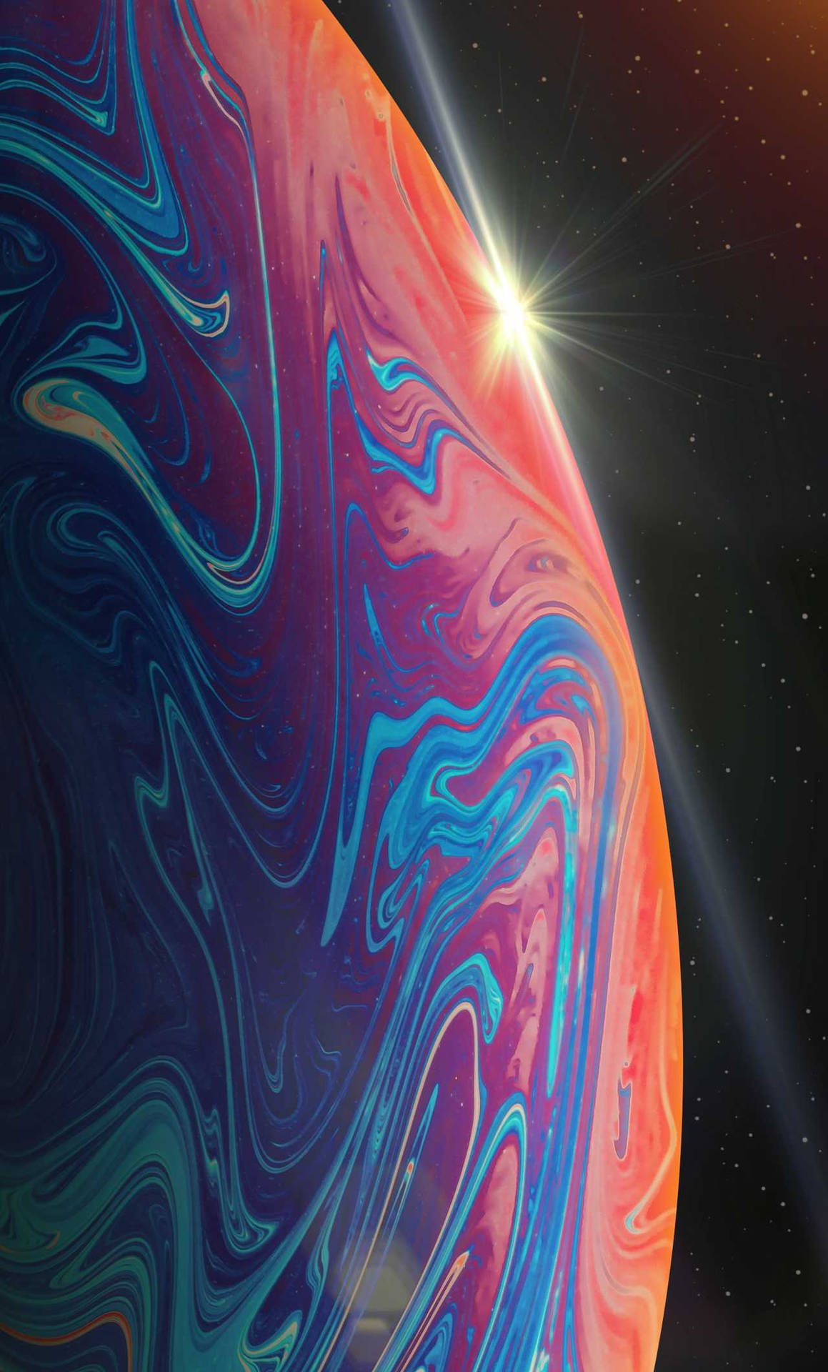 Spectacular iPhone 13 Pro featuring a Purple and Orange Planet Theme Wallpaper