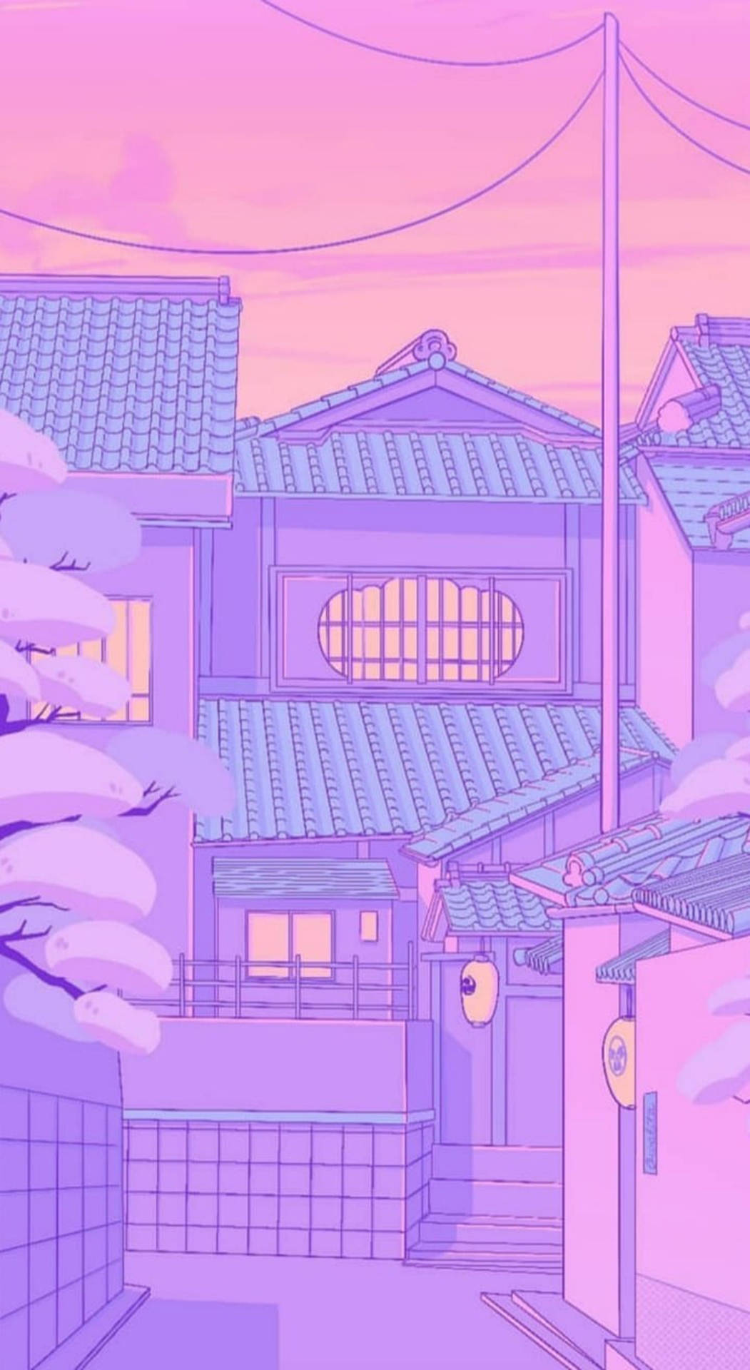 Purple Pastel Aesthetic Kyoto Street Wallpaper