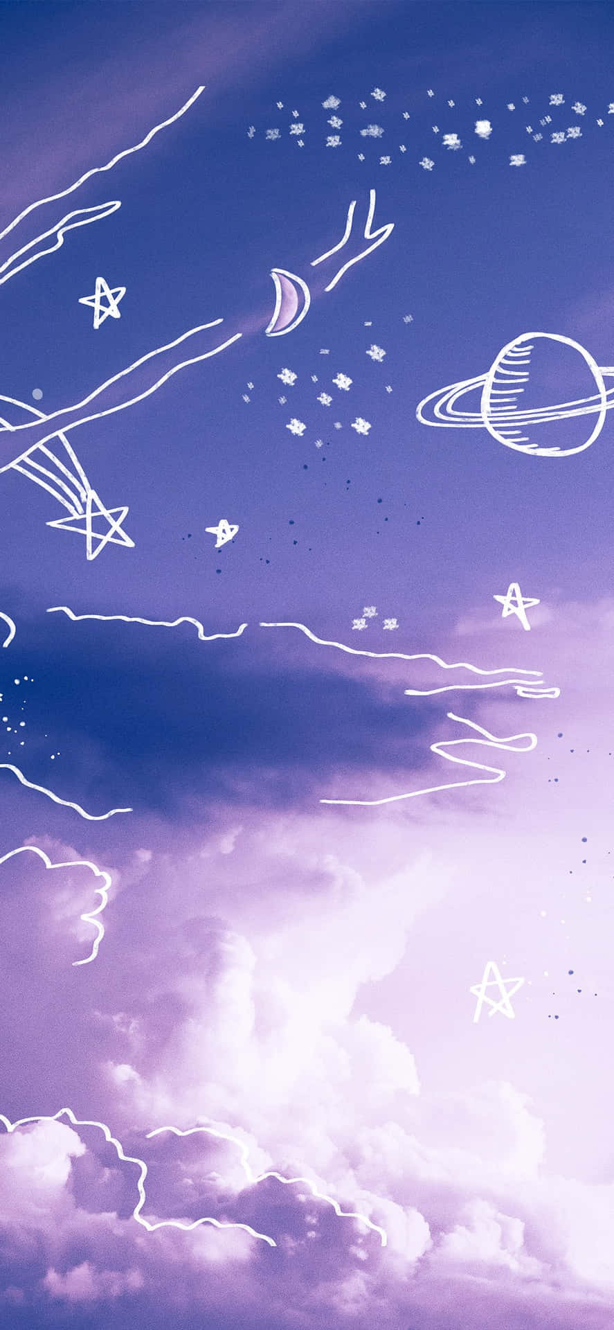 Aesthetic Sky Doodle Art Purple Pastel iPhone Wallpaper