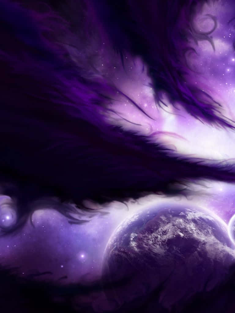 A Purple And Purple Space With A Dragon Flying In The Background Wallpaper