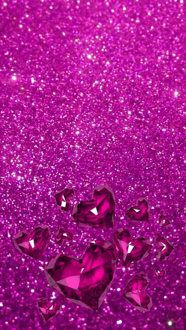 Purple Pink Glitter With Heart Diamonds Wallpaper