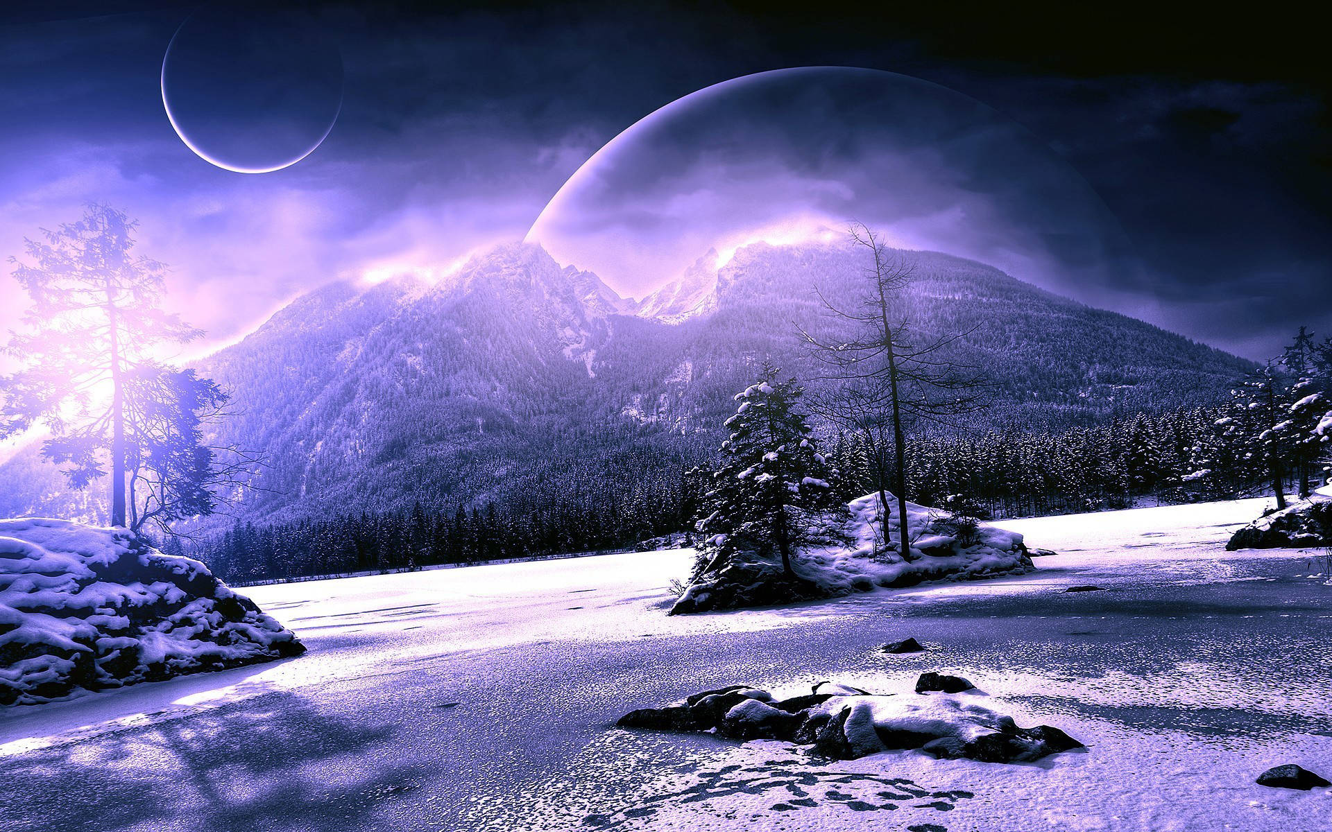 Purple Planet Winter Scenery Wallpaper