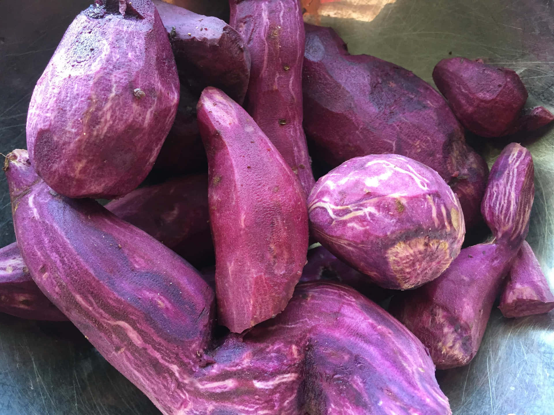 Closeup of a Bountiful Organic Purple Potato Wallpaper
