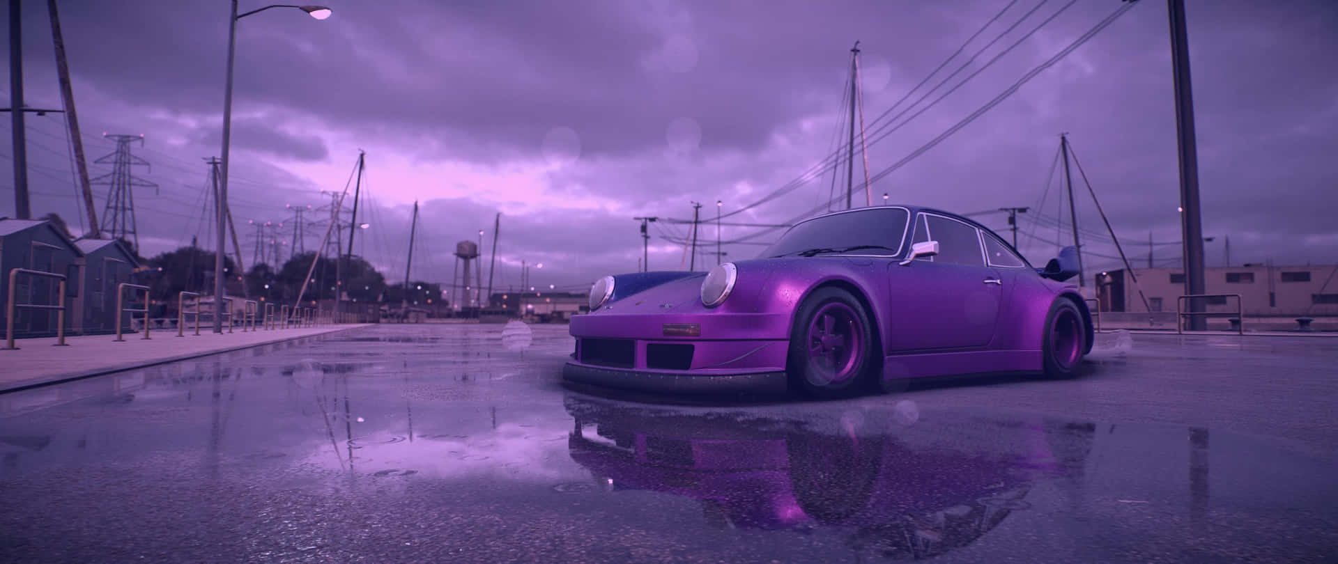 Purple R W B Porsche Dusk Reflection Wallpaper