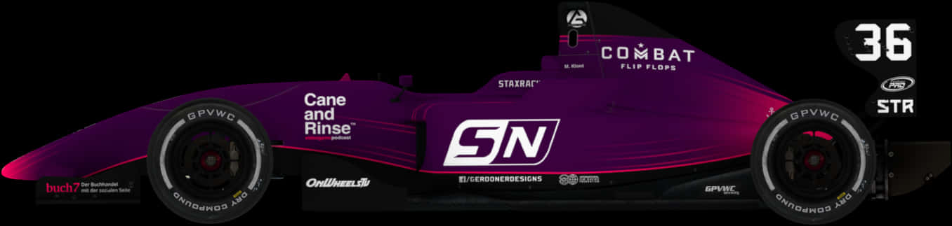 Purple Racing Car Side View PNG