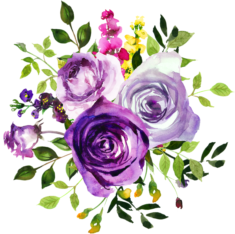 Purple Roses Watercolor Bouquet PNG