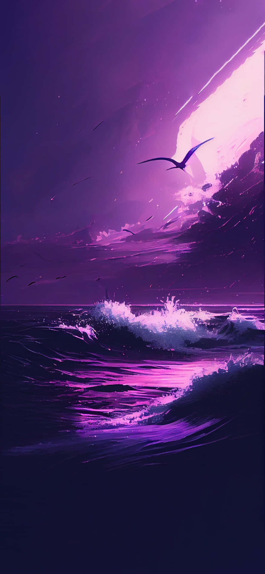 Purple Seascape Sunset Bird Wallpaper
