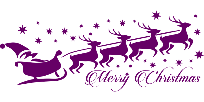 Purple Silhouette Santa Sleigh Reindeer Stars PNG