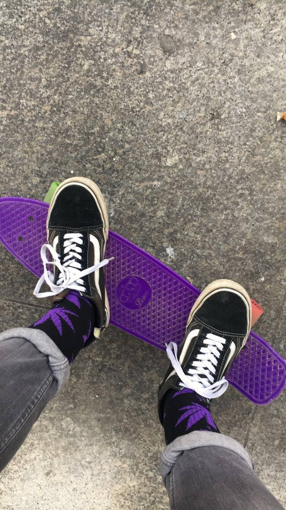 Purple Skateboard And Vans Shoes Skater Aesthetic Wallpaper