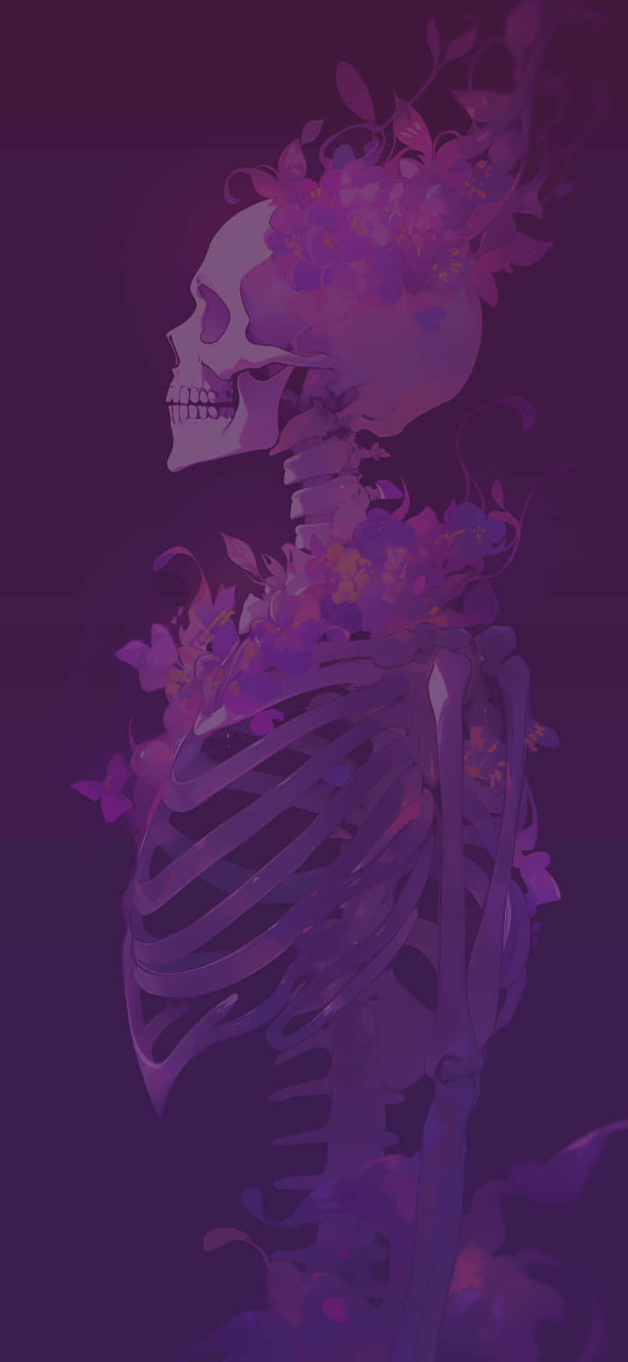 Purple Skeleton Floral Halloween Aesthetic.jpg Wallpaper