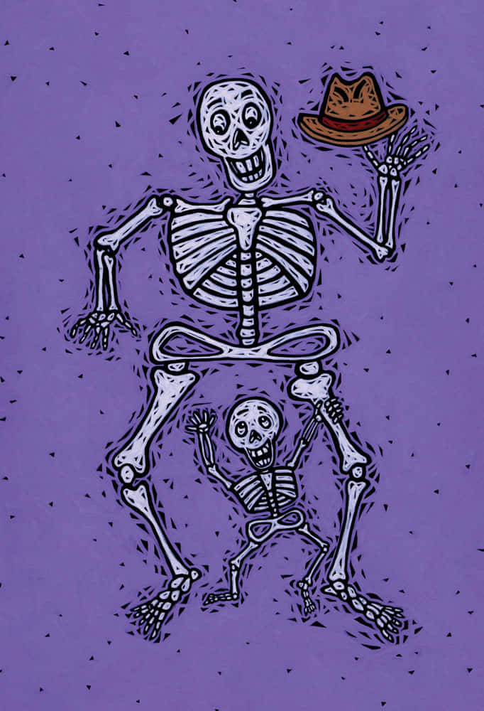 Purple Skeleton Hat Doodle Art Wallpaper