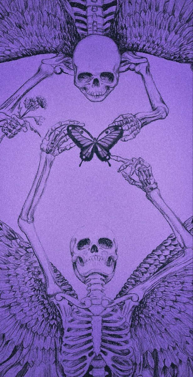 Purple_ Skeleton_ Mirror_ Image_with_ Butterfly Wallpaper