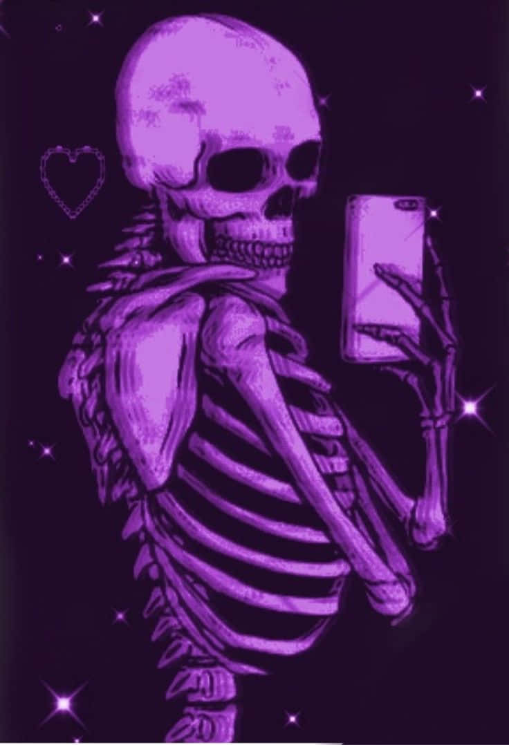 Purple Skeleton Selfie Aesthetic Wallpaper