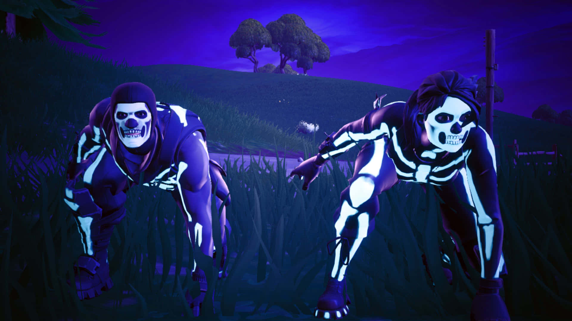 Jugadorde Fortnite Con La Skin De Skull Trooper Púrpura. Fondo de pantalla