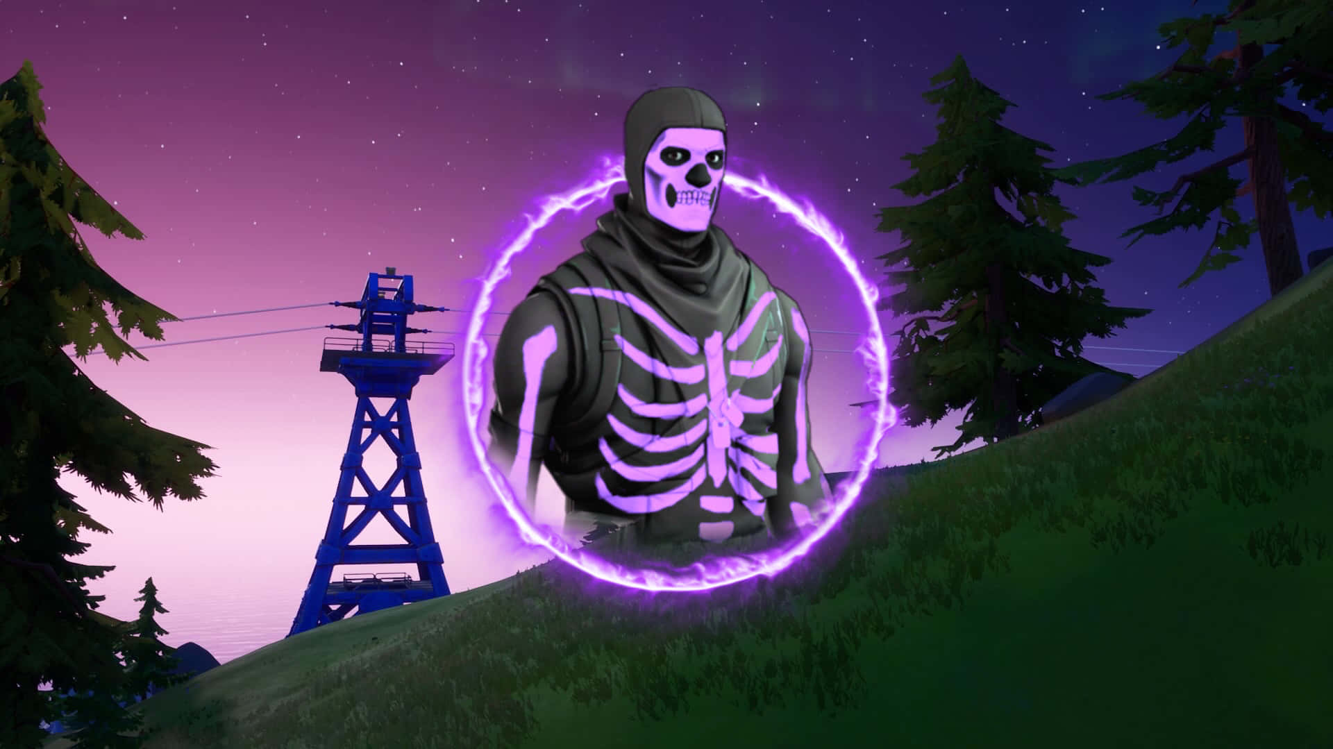 Fortnite Skeleton - A Purple Skeleton In The Sky Wallpaper