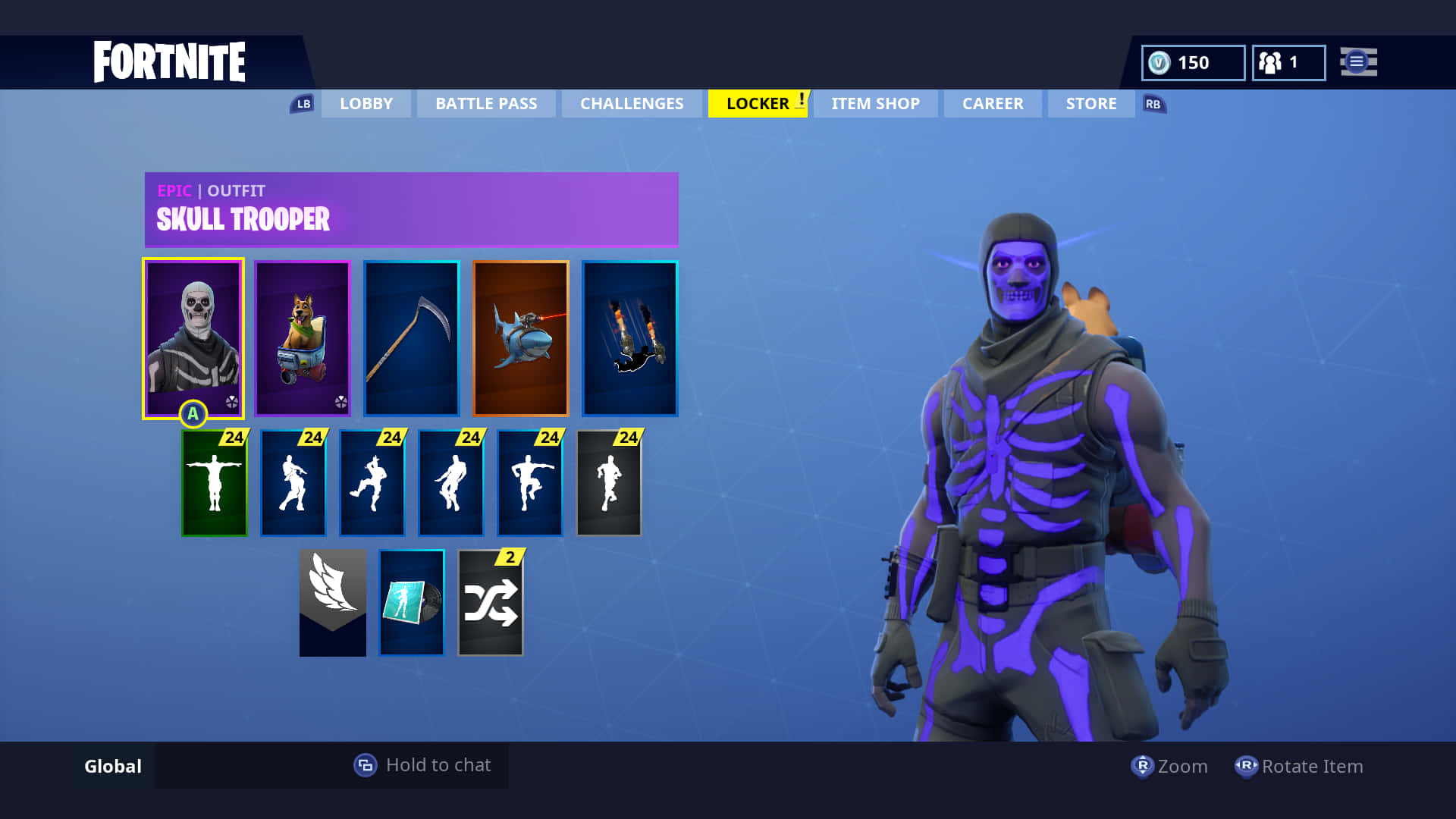 "Be seen in the iconic Purple Skull Trooper skin with the exclusive Fortnite look." Wallpaper