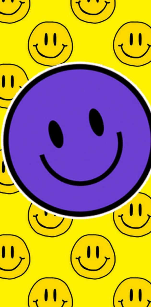 Purple Smiley Face Amid Yellow Wallpaper
