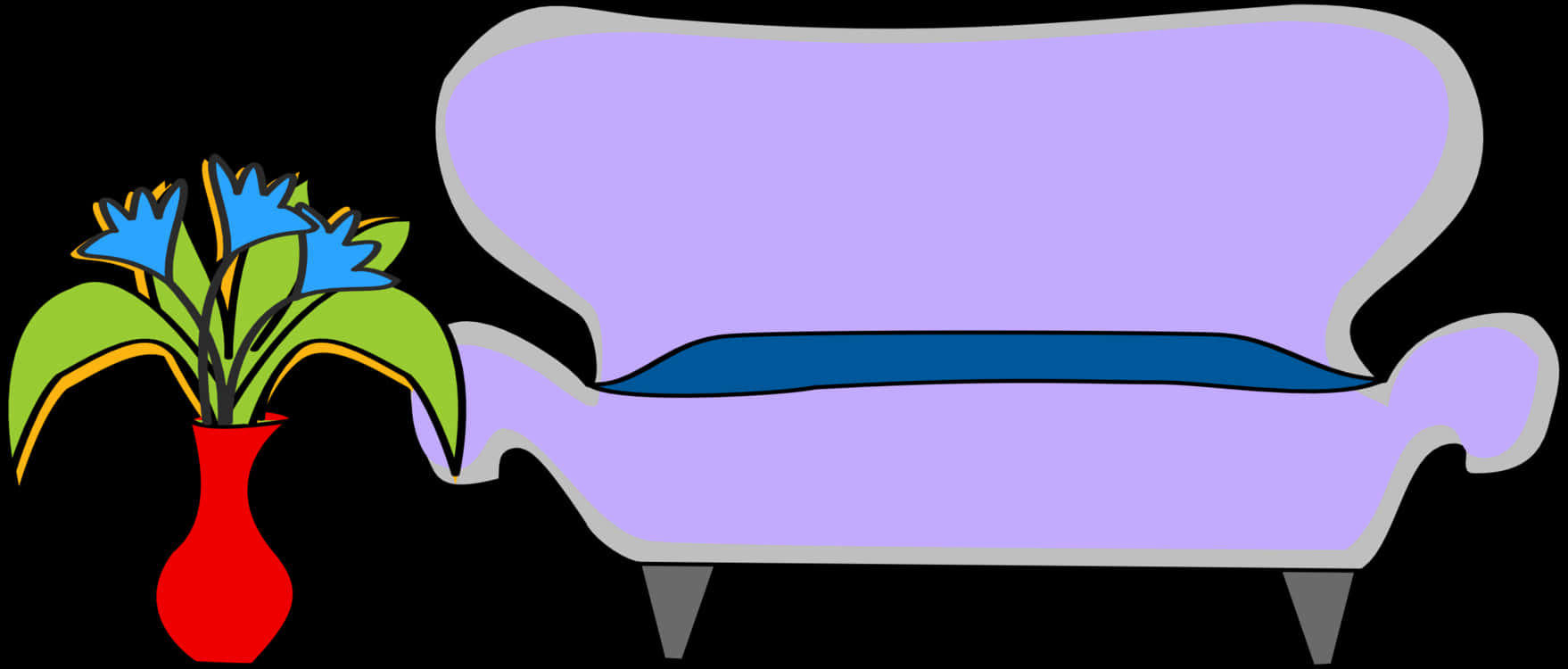 Purple Sofa Blue Cushion Flower Vase Vector PNG