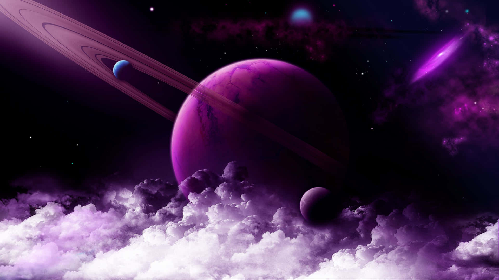Mystic purple space art with illuminated stars and deep space feeling.