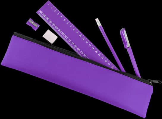 Purple Stationery Itemson Black Background PNG