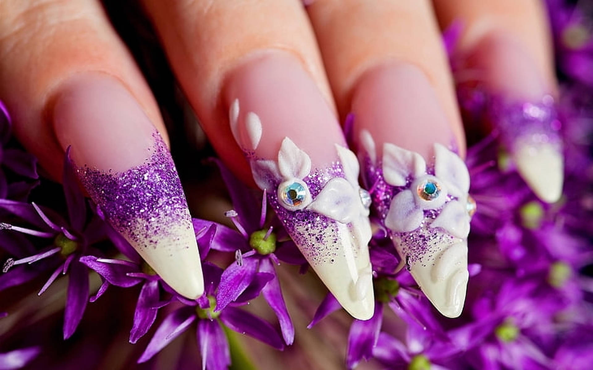 Elegant Purple Stiletto Nails Wallpaper