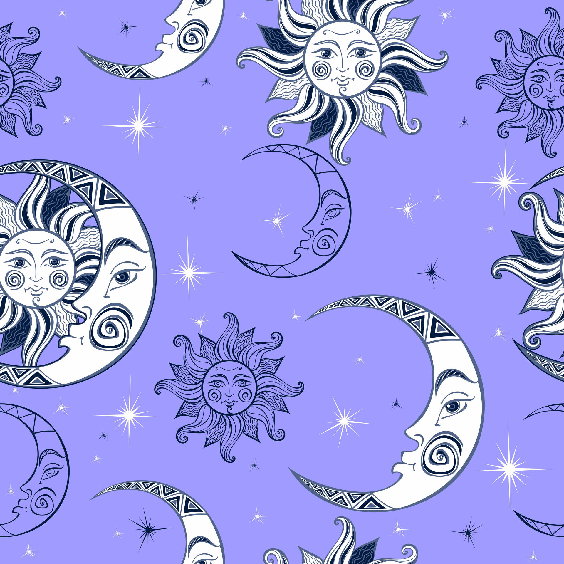 Purple Sun, Moon, And Stars Wallpaper