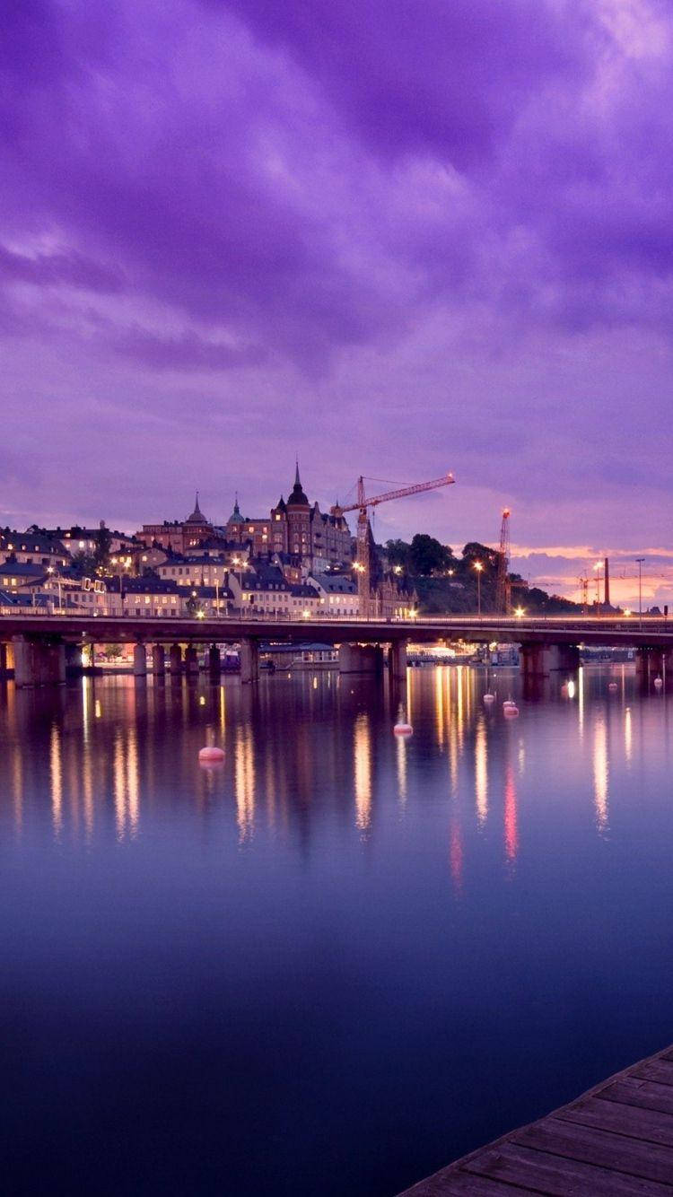 Purple Sunset City Of Stockholm Wallpaper