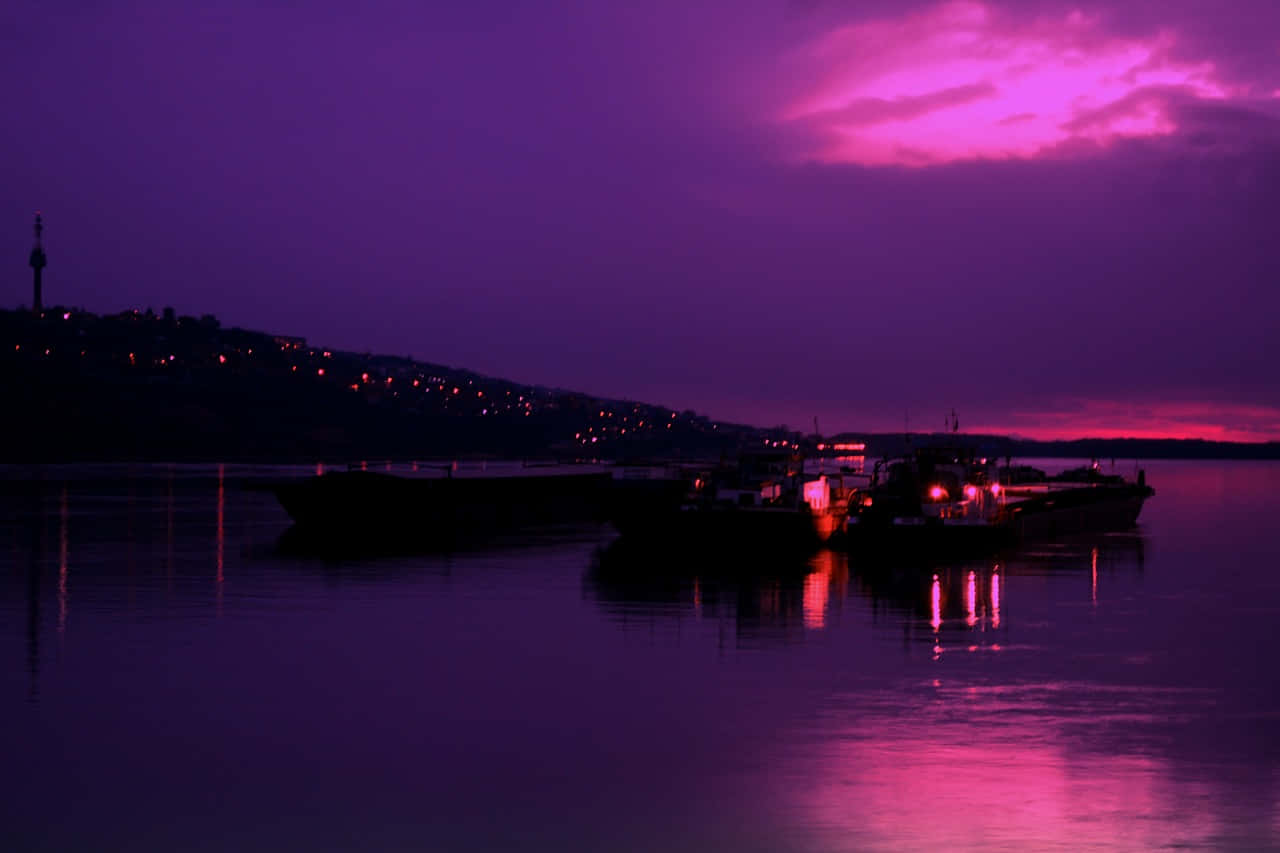 Purple Sunset River Reflections Olten Wallpaper