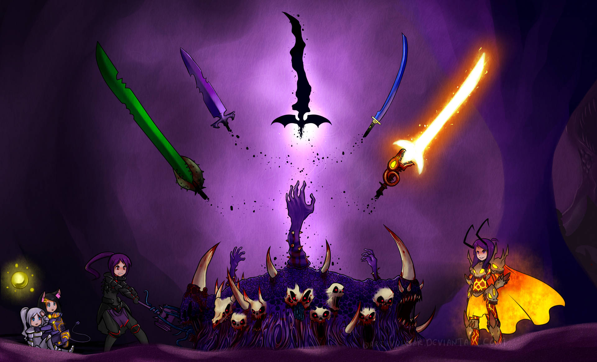 Purple Terraria Girls Swords Wallpaper