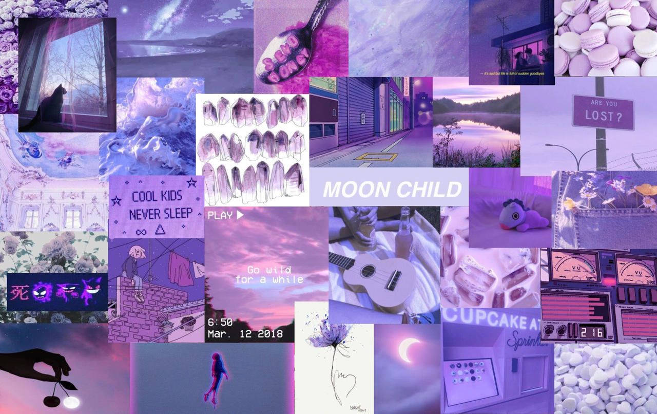 Purple Theme Aesthetic Collage Laptop Wallpaper