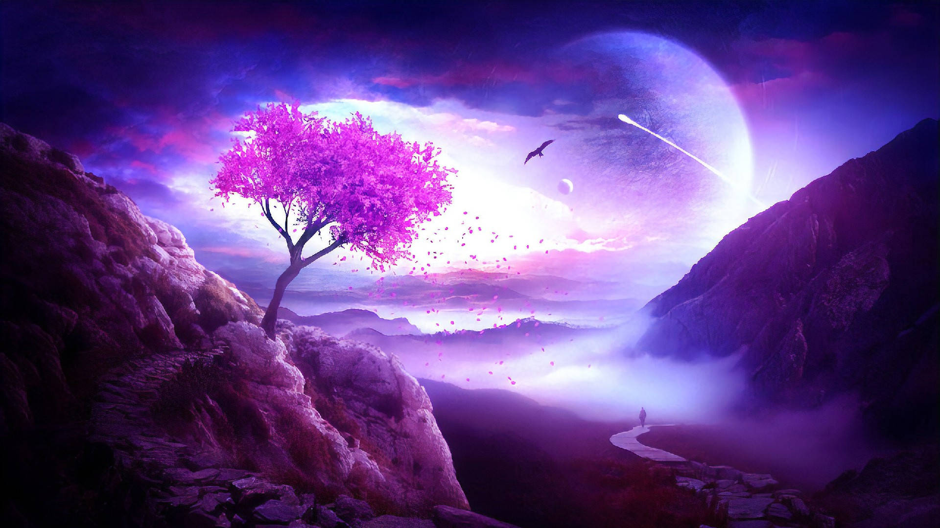 Purple Tree And Moon Wallpaper