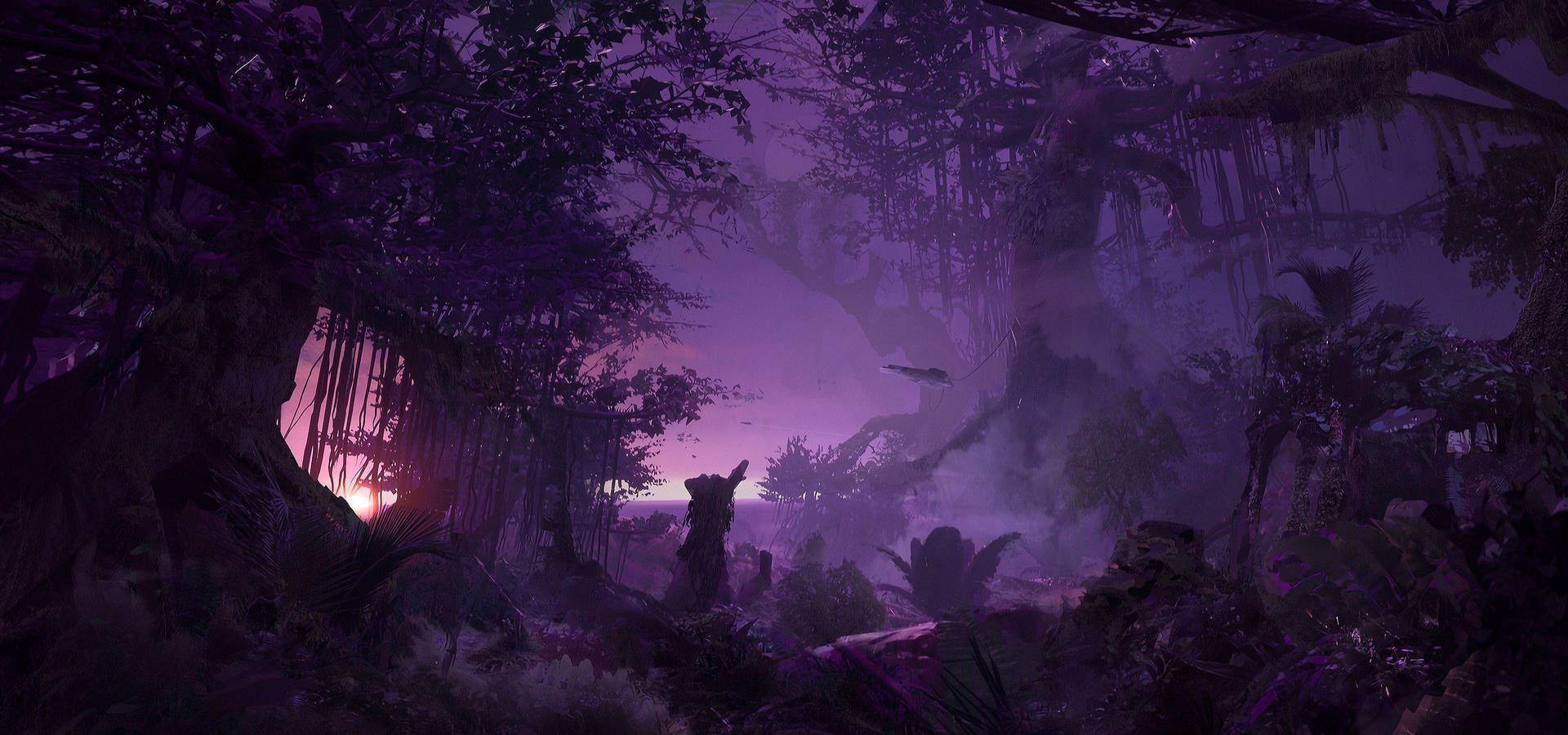 Purple Tree In Dark Forest Wallpaper