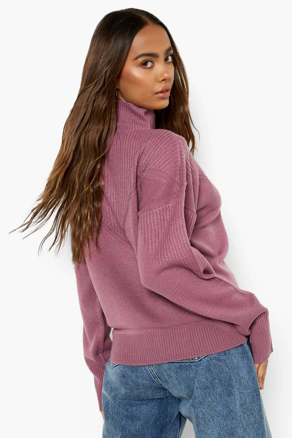 Show off your personal style with a vibrant purple turtleneck sweater Wallpaper
