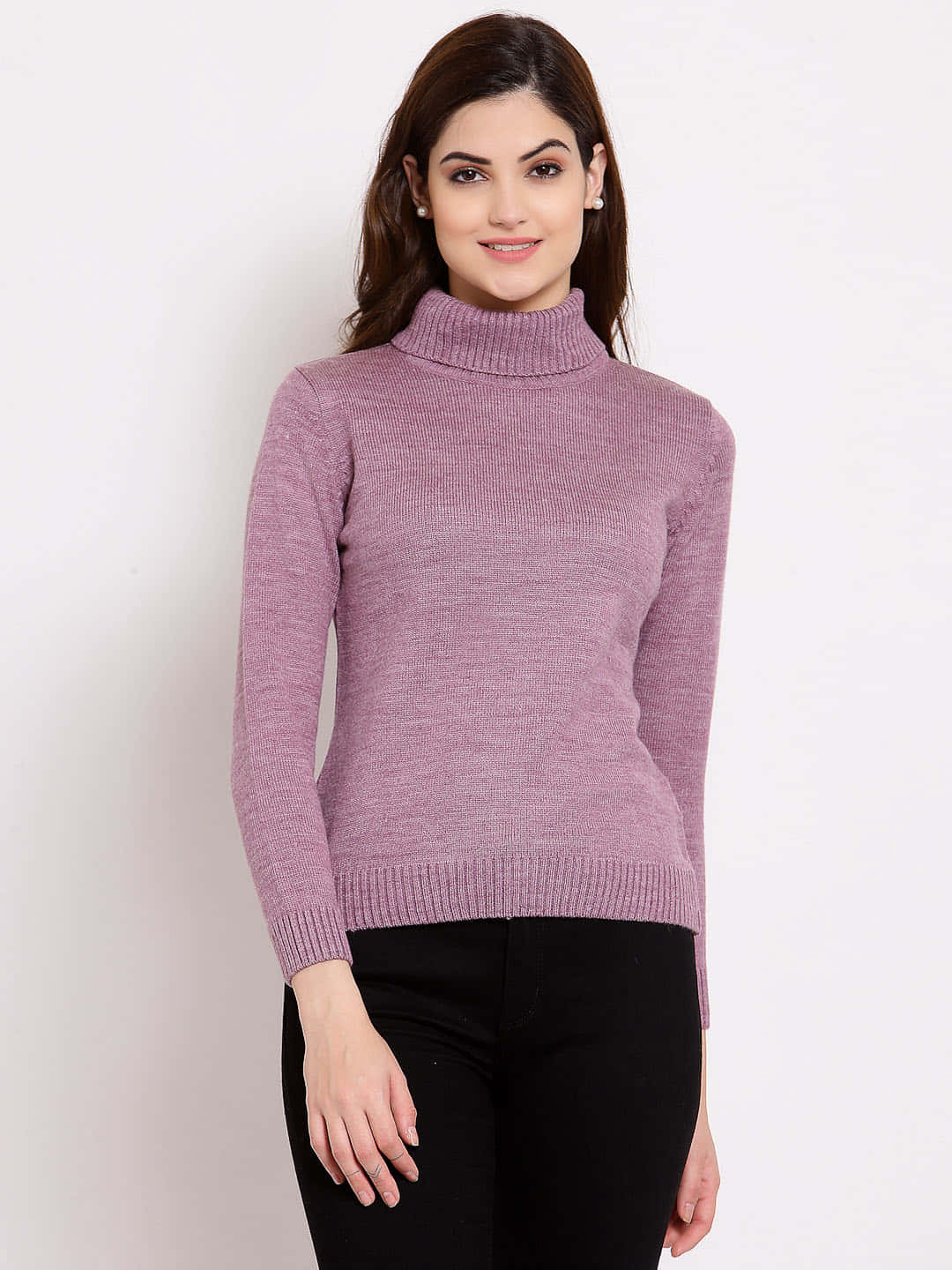 Make a statement in this stylish purple turtle-neck sweater. Wallpaper