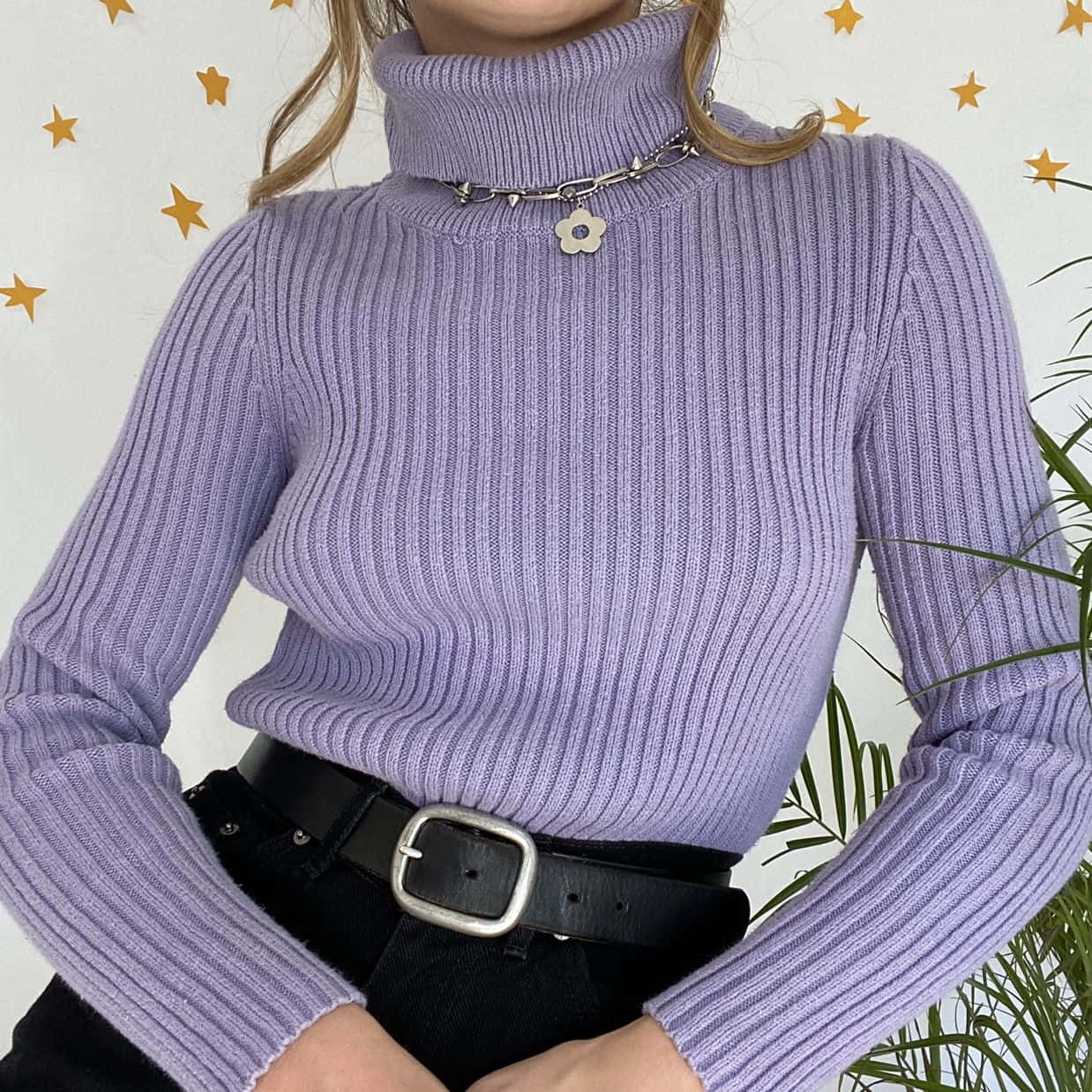 Live in Colour with This Stylish Purple Turtle-neck Sweater Wallpaper