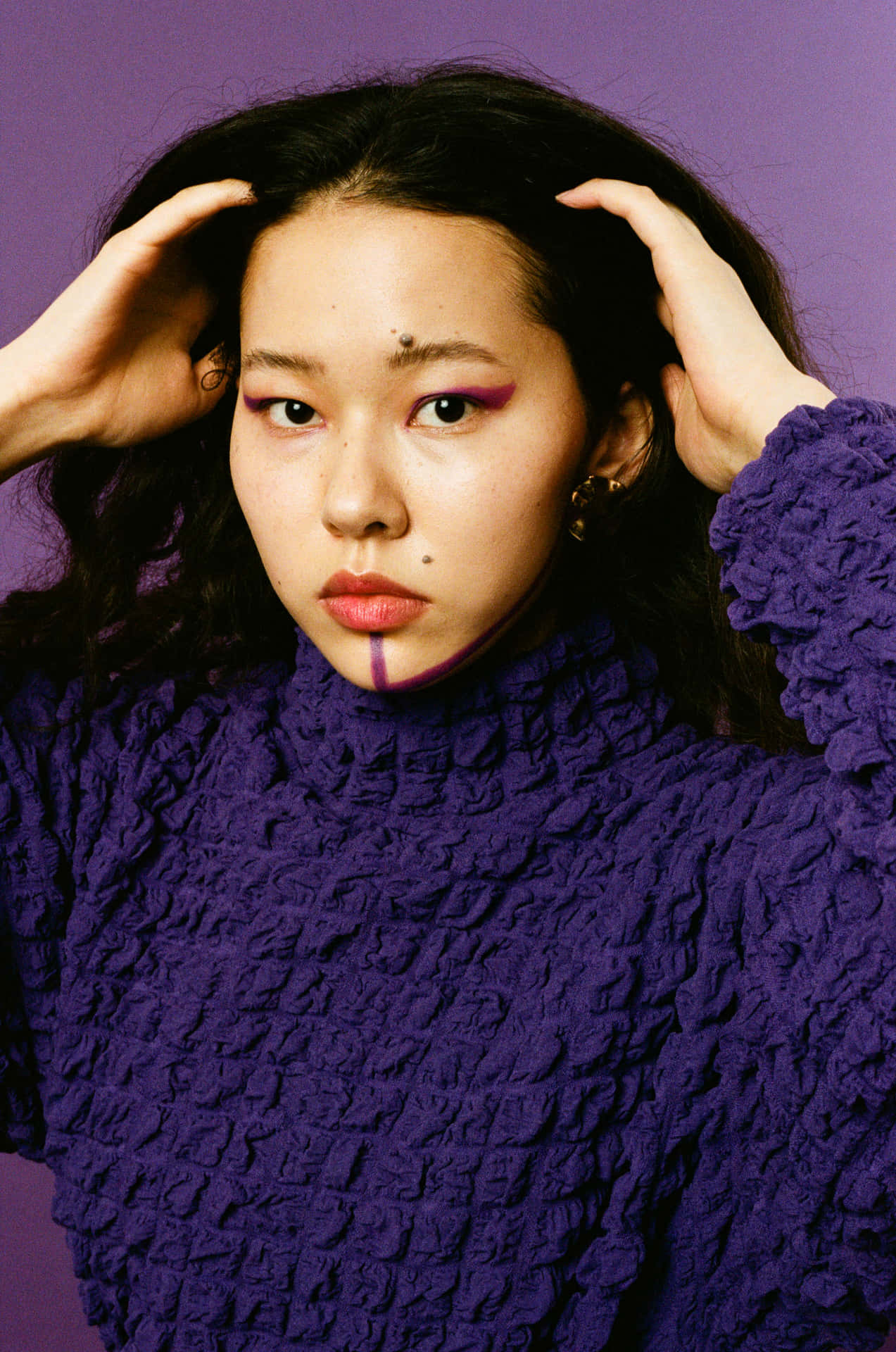 Look Stylish in a Purple Turtle-neck Sweater Wallpaper