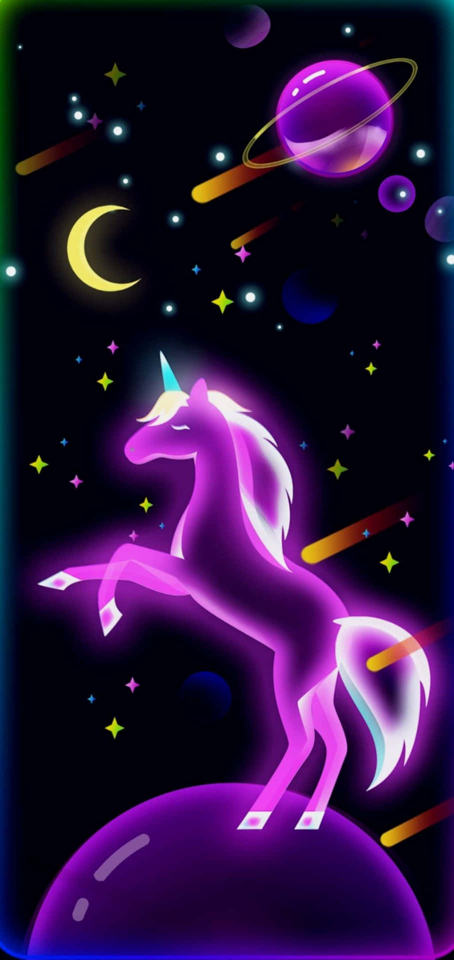 Glowing Purple Unicorn In Space Wallpaper