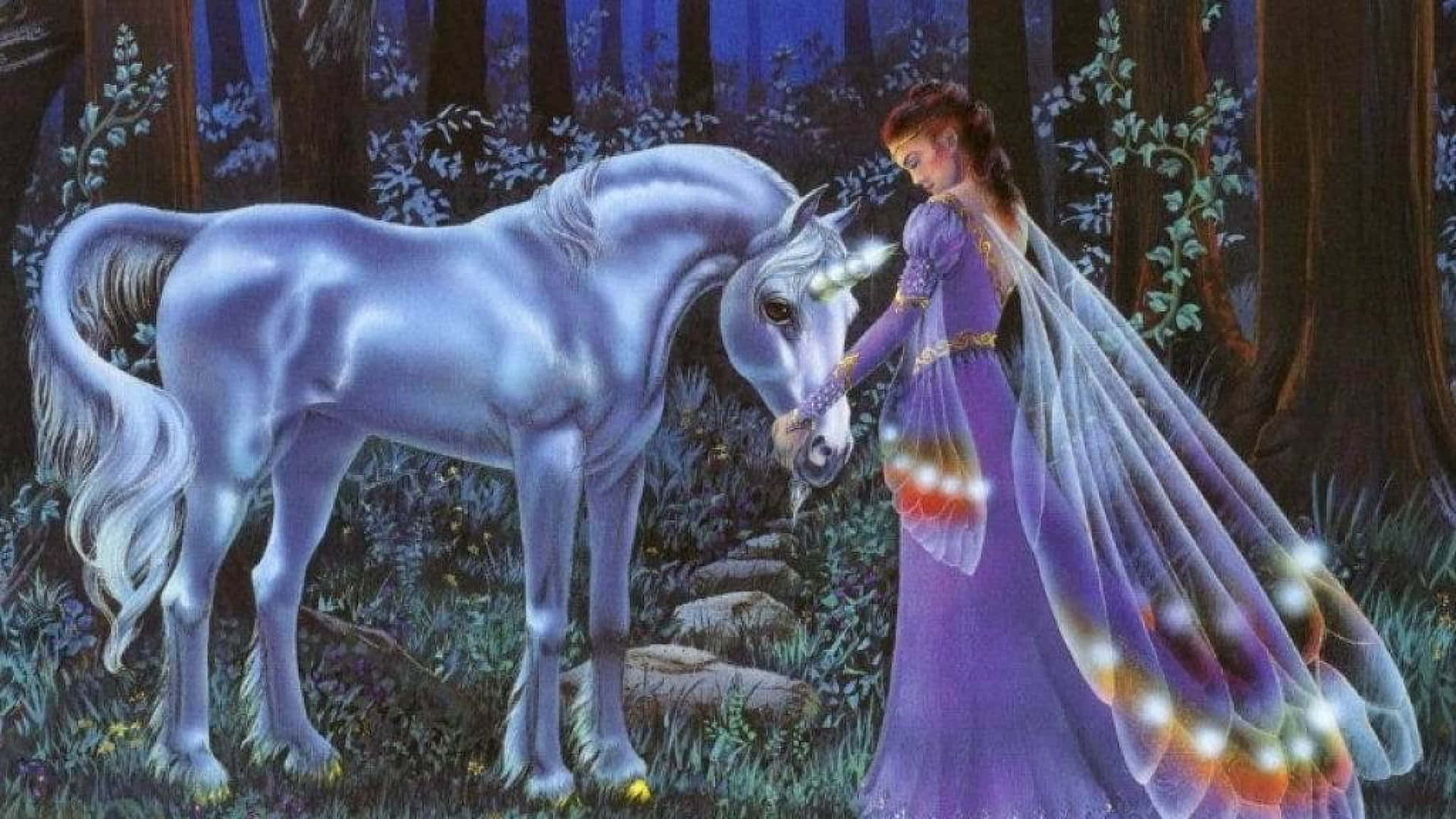 Purple Unicorn And Fairy Wallpaper
