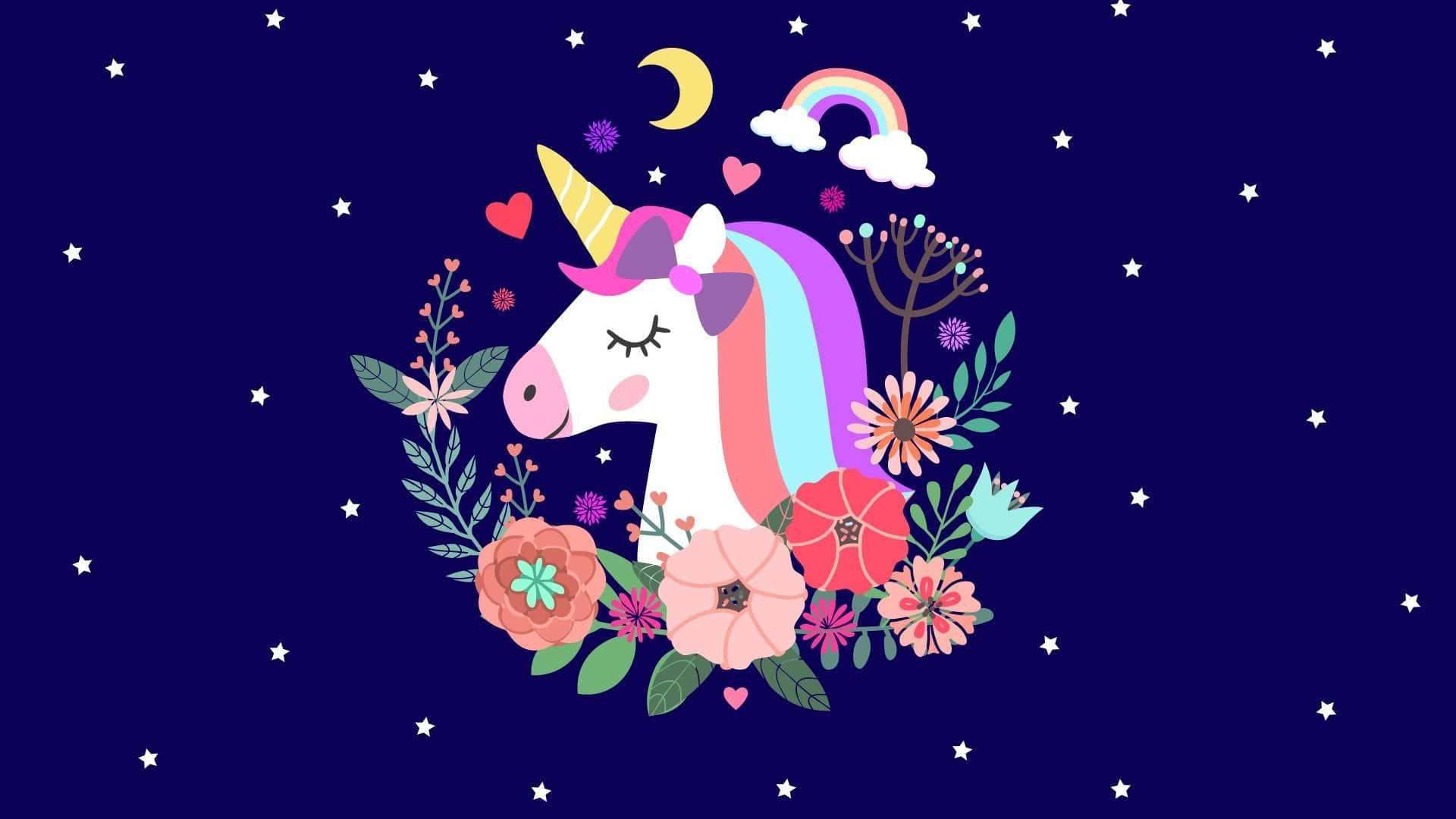 Purple Unicorn Cutesy Art Desktop Wallpaper