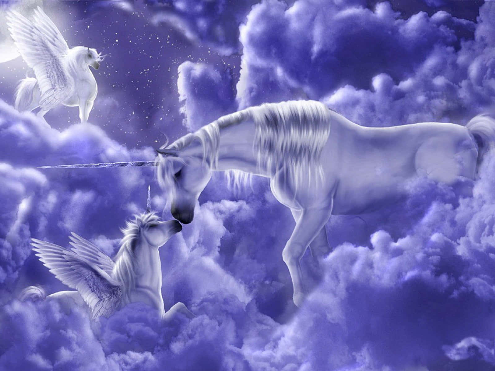 Unicorniosmorados Besándose En Las Nubes Fondo de pantalla