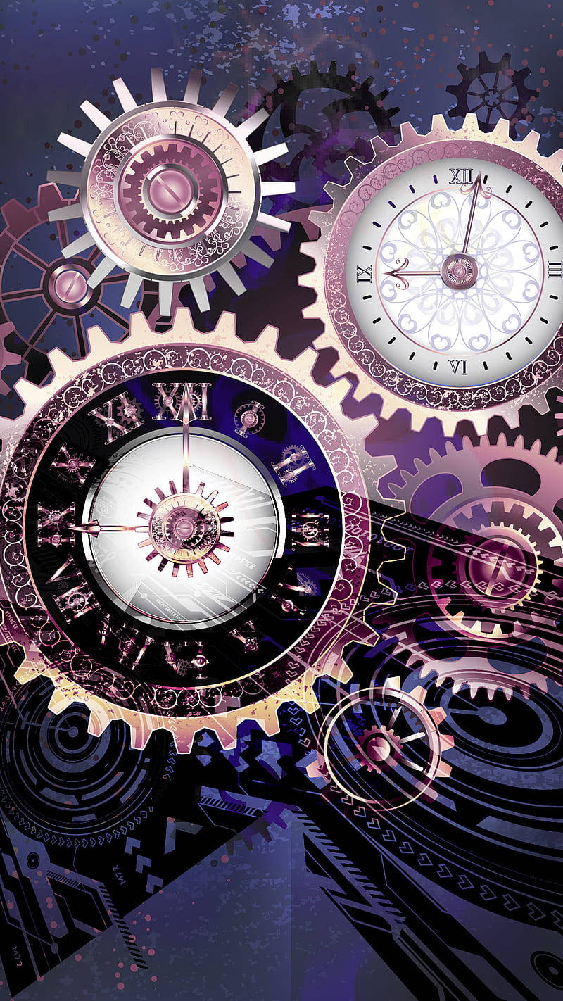 Download Purple Victorian Gear Clocks Wallpaper 