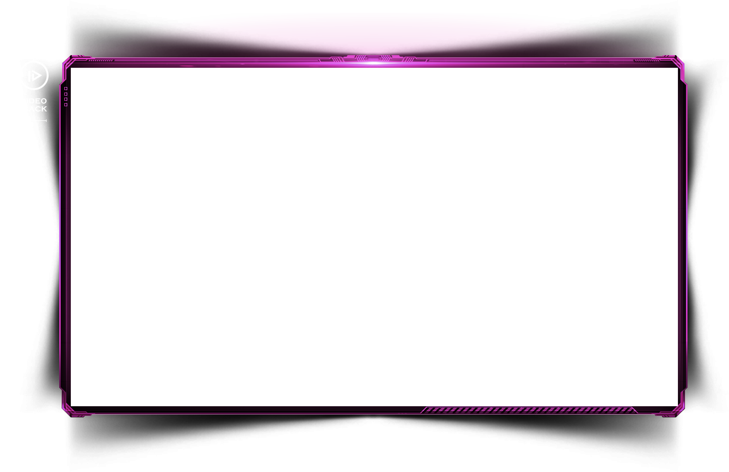 Purple Video Playback Frame PNG — A futuristic purple screen with glowing magenta edges and a white placeholder center framed by techy details.