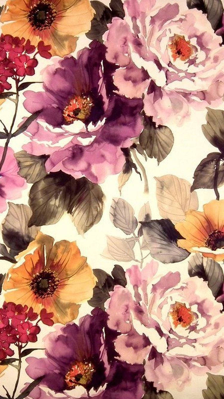 Purple Watercolour Floral Iphone Wallpaper