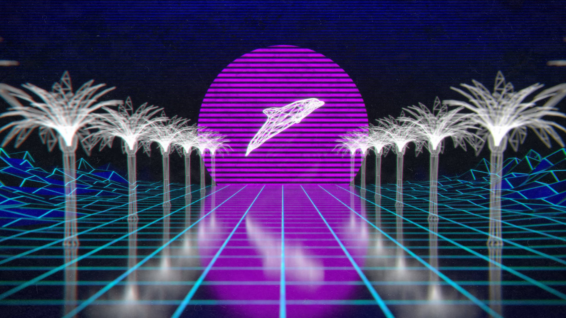 Purple Whale Vaporwave Desktop Wallpaper