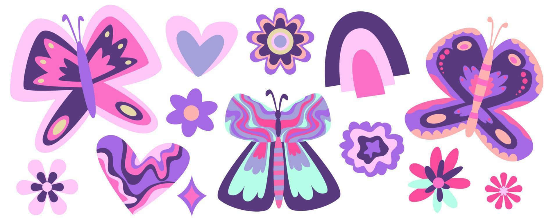 Purple Y2 K Aesthetic Butterfliesand Flowers Wallpaper
